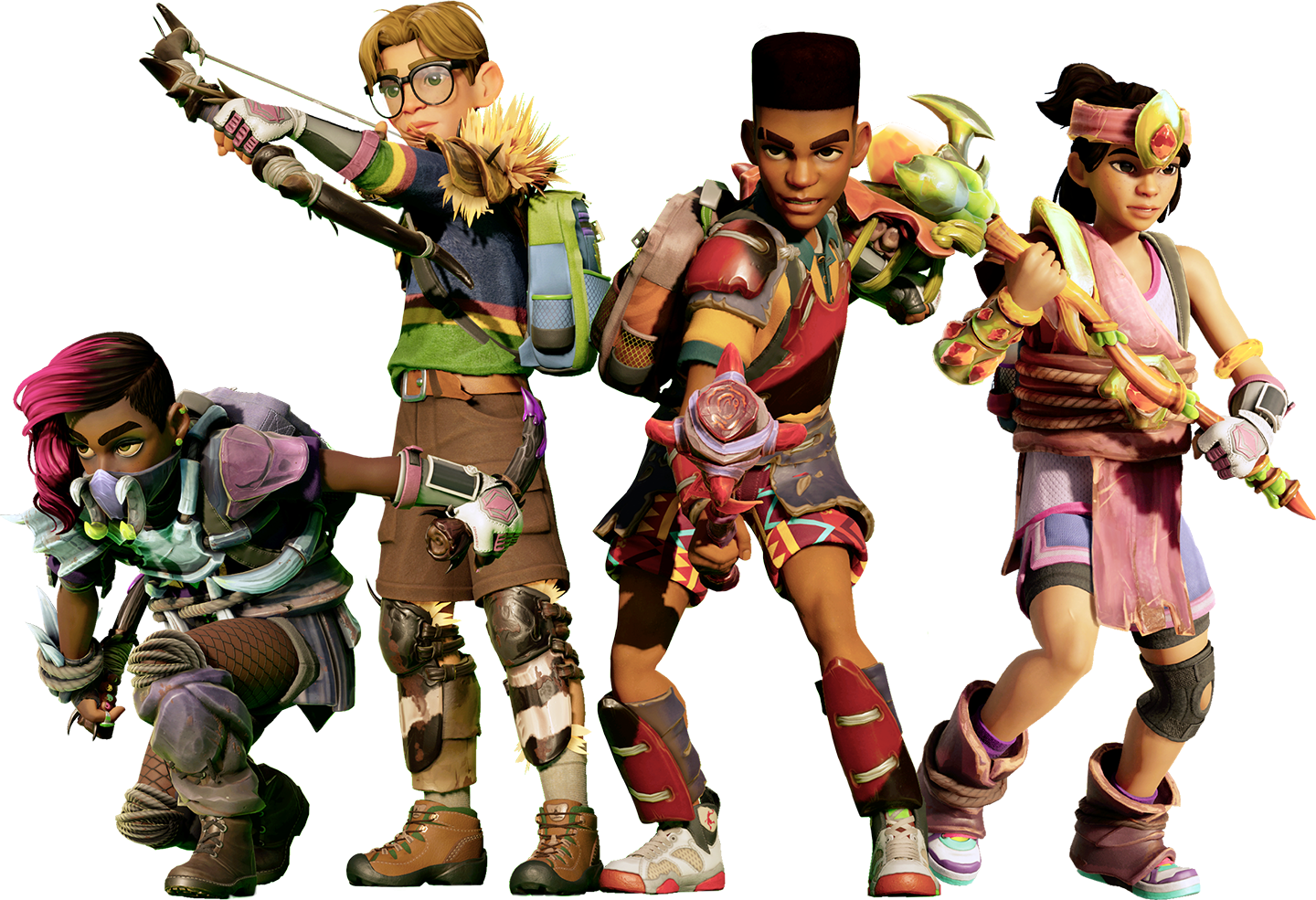 4 shrunken grounded teens in armor ready to attack